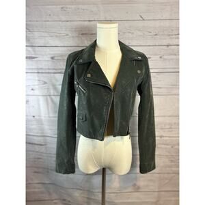 Urban Outfitters Holly/Houx Green Moto Jacket XS NWT Faux Leather Cropped Zip